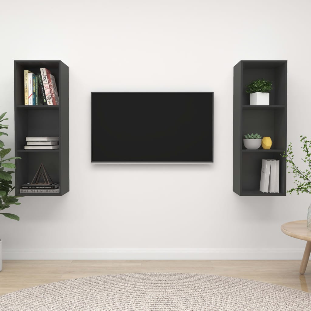 Meubles TV muraux 2 pcs Gris Bois d'ingénierie