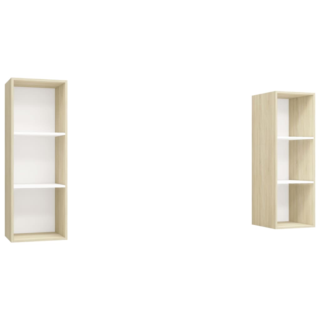 Meubles TV muraux 2 pcs Blanc et chêne sonoma Bois d'ingénierie