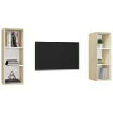 Meubles TV muraux 2 pcs Blanc et chêne sonoma Bois d'ingénierie