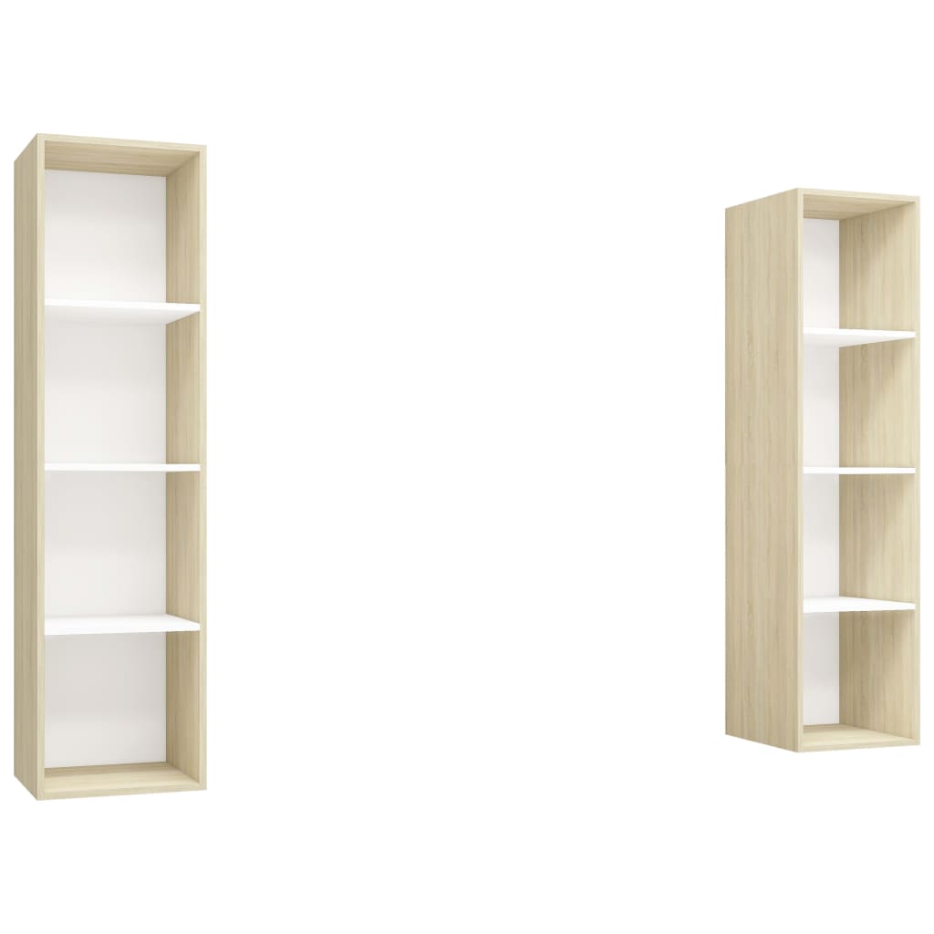 Meubles TV muraux 2 pcs Blanc et chêne sonoma Bois d'ingénierie