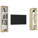 Meubles TV muraux 2 pcs Blanc et chêne sonoma Bois d'ingénierie