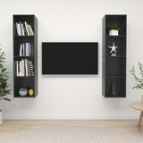 2 pcs Wall Mounted TV Cabinets Glossy Grey Engineered Wood