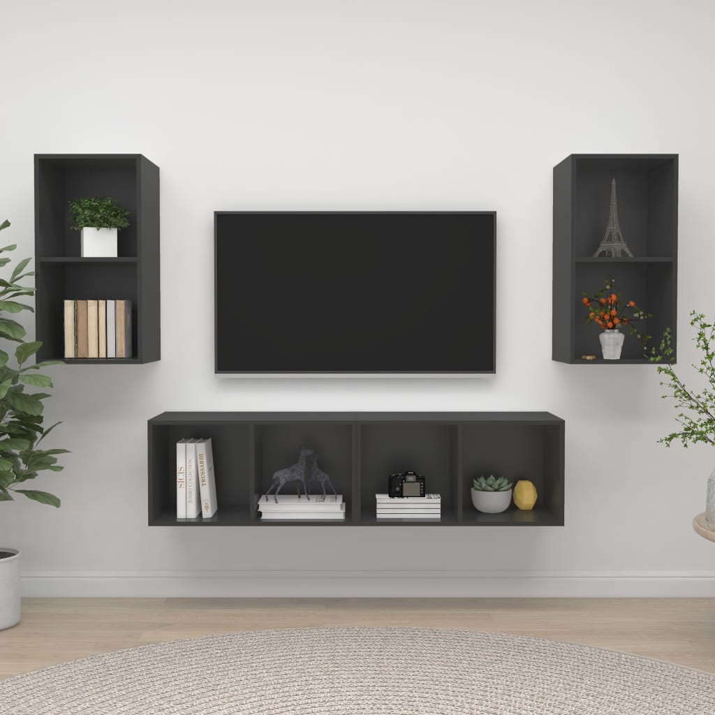 Meubles TV muraux 4 pcs Gris Bois d'ingénierie