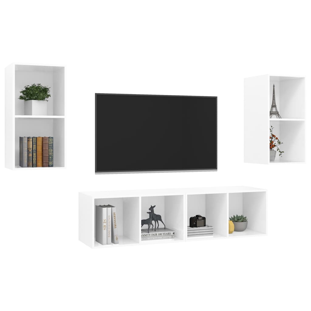 Meubles TV muraux 4 pcs Blanc brillant Bois d'ingénierie