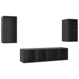 Meubles TV muraux 4 pcs Noir brillant Bois d'ingénierie