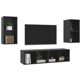 Meubles TV muraux 4 pcs Noir brillant Bois d'ingénierie