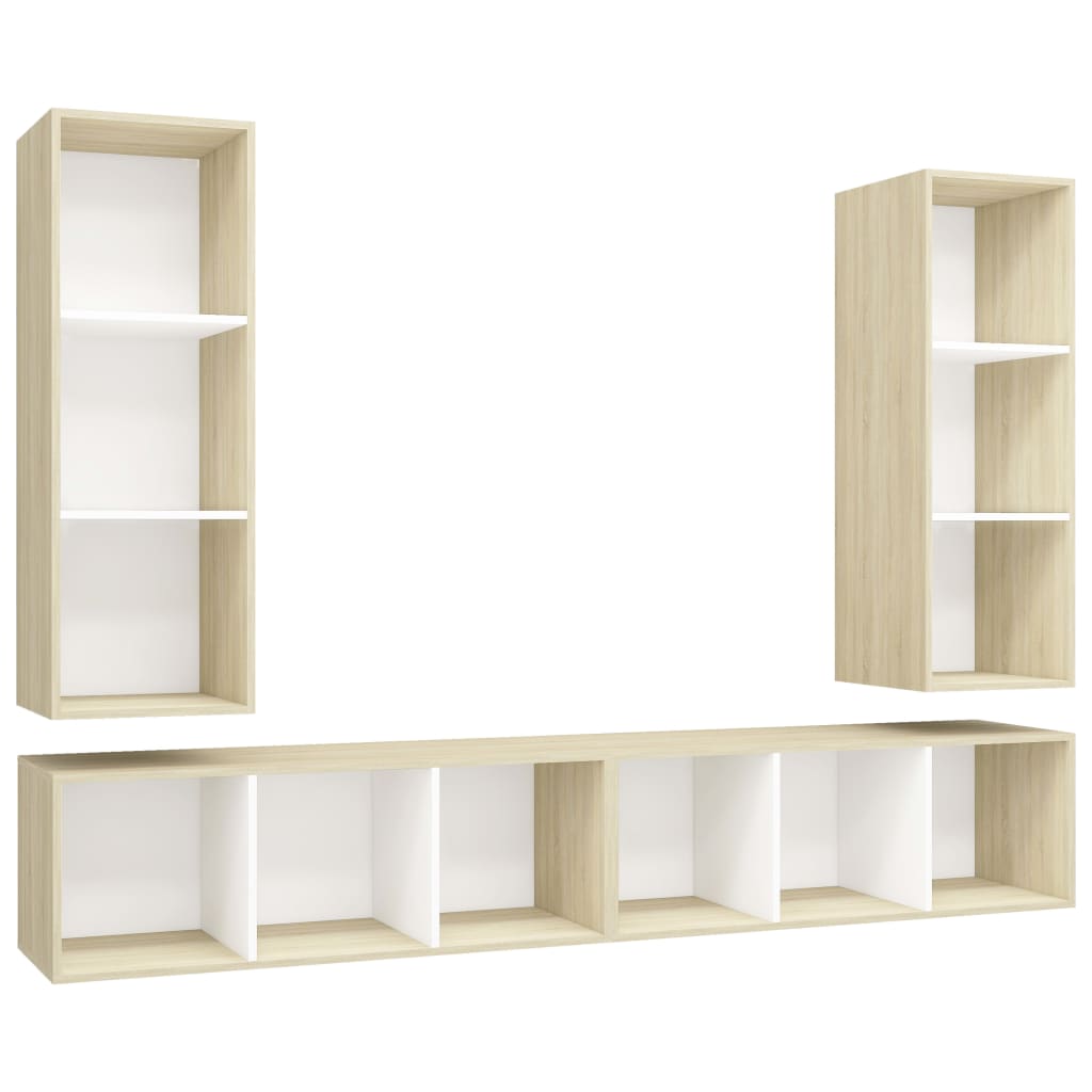 Meubles TV muraux 4 pcs Blanc et chêne sonoma Bois d'ingénierie