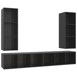 4 pcs Wall Mounted TV Cabinets Glossy Black Engineered Wood