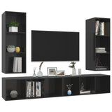 4 pcs Wall Mounted TV Cabinets Glossy Black Engineered Wood