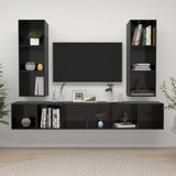 4 pcs Wall Mounted TV Cabinets Glossy Black Engineered Wood