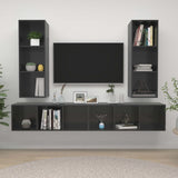 4 pcs Wall Mounted TV Cabinets Glossy Grey Engineered Wood