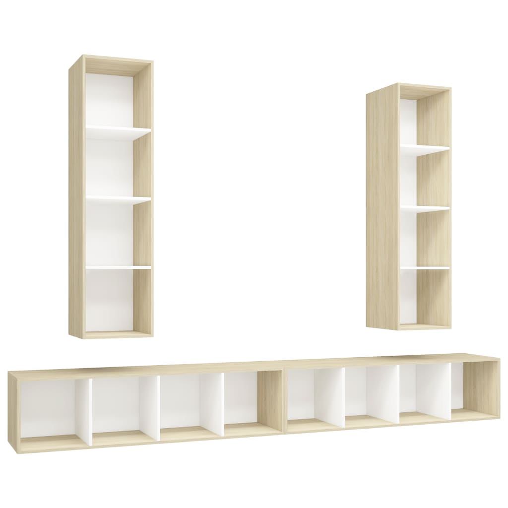 Meubles TV muraux 4 pcs Blanc et chêne sonoma Bois d'ingénierie