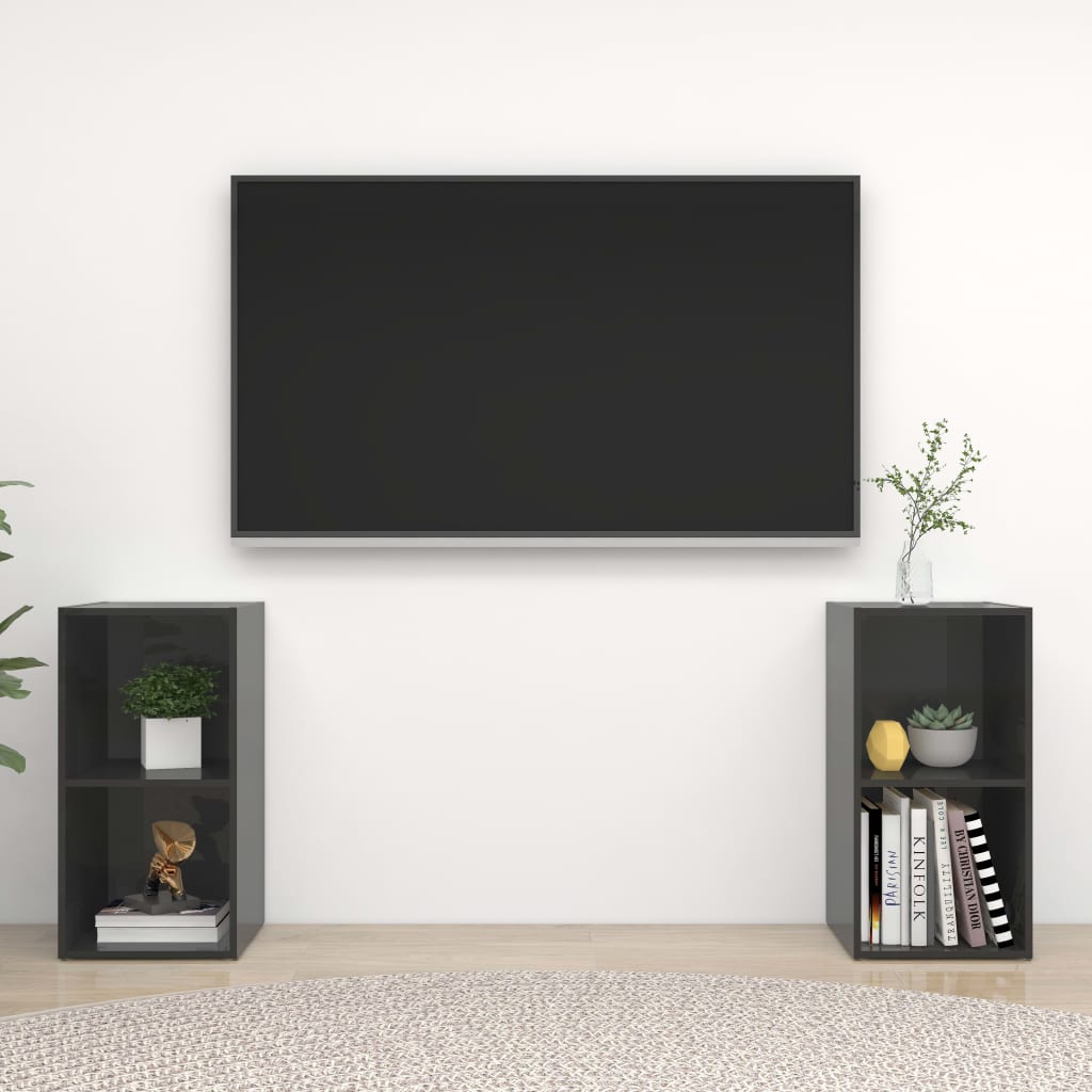 TV cabinet 2 pcs Grey high gloss 72x35x36.5 cm Engineered wood