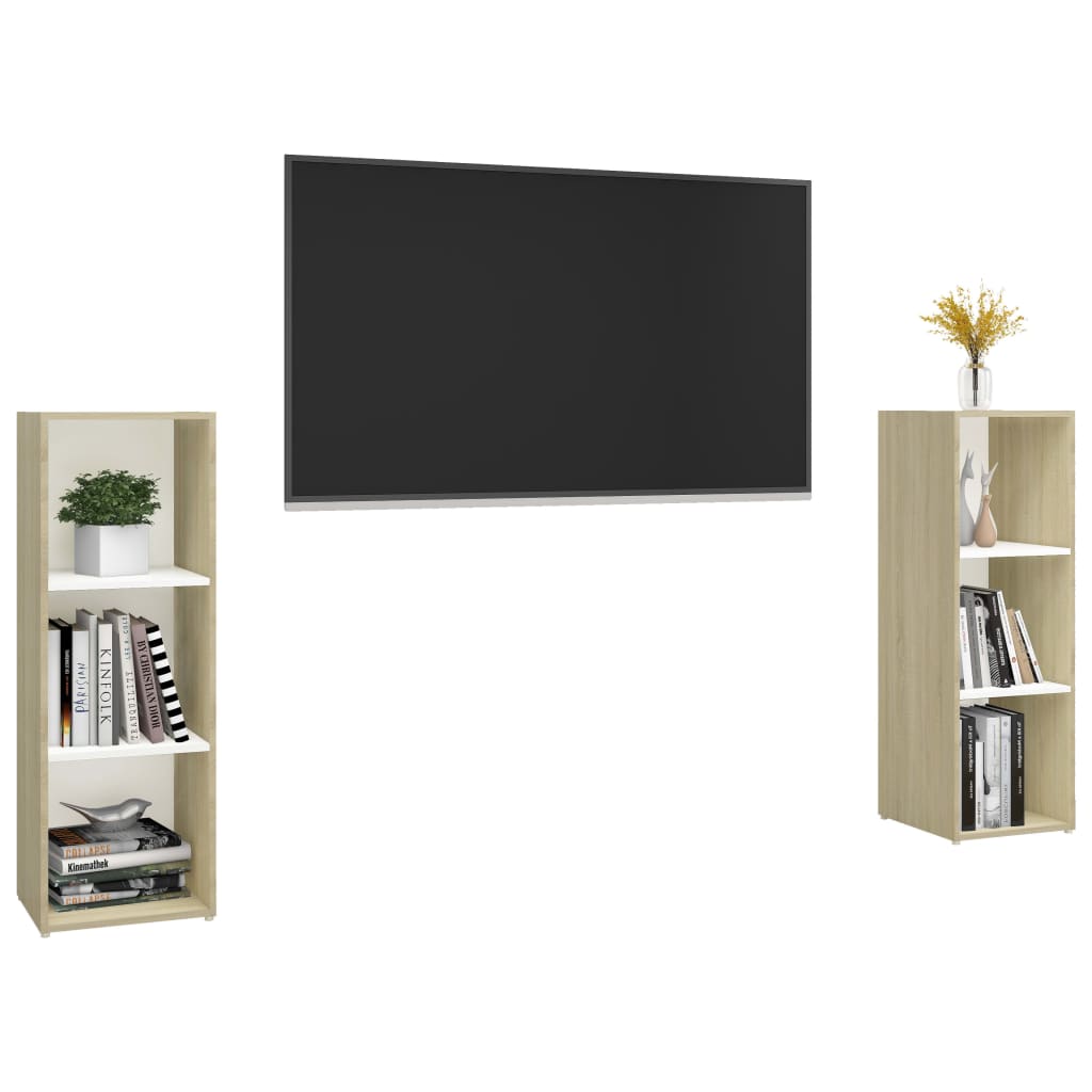 Meubles TV 2 pcs Blanc et chêne sonoma Bois d'ingénierie