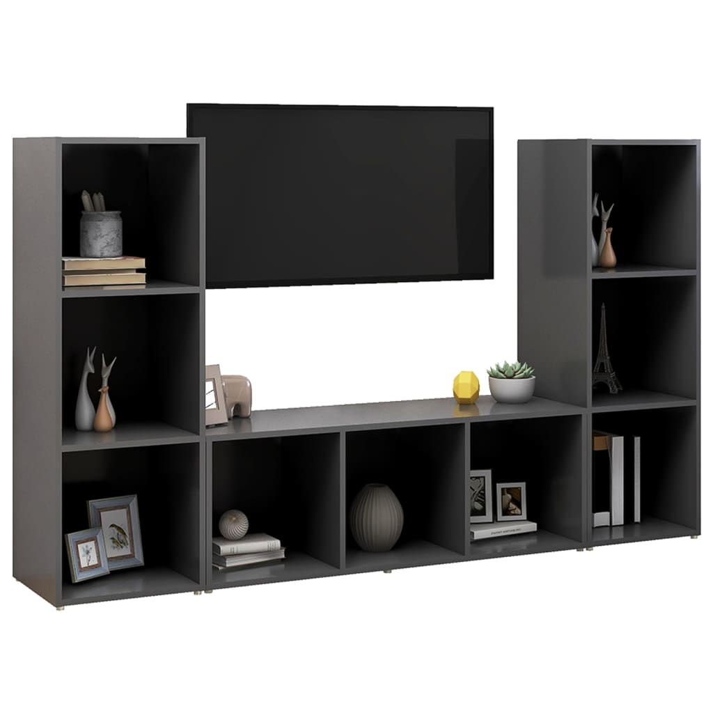 Meubles TV 3 pcs Gris 107x35x37 cm Bois d'ingénierie