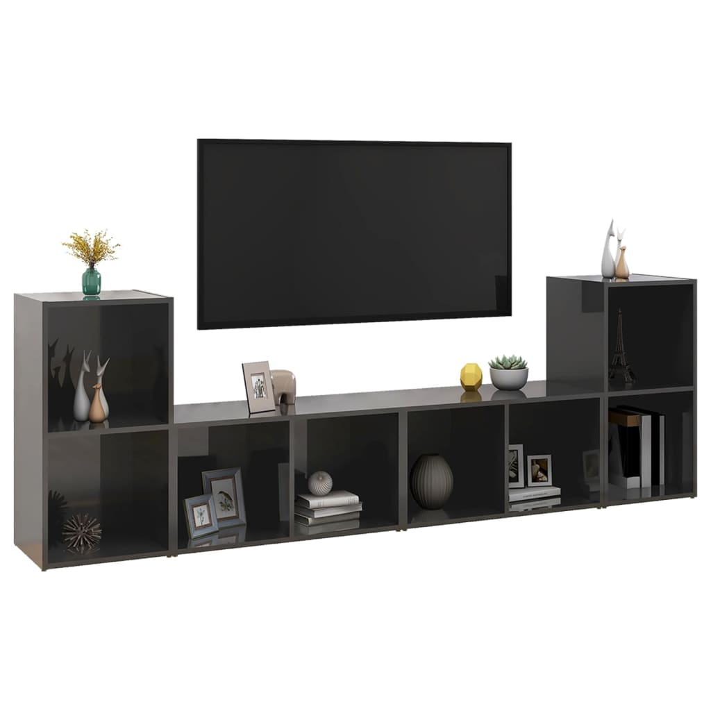 TV cabinet 4 pcs Grey high gloss 72x35x36.5 cm Engineered wood