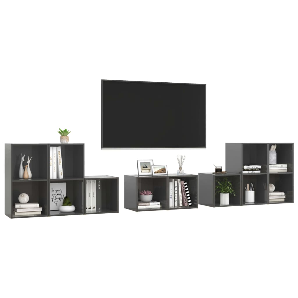 Ensemble de meubles TV 8 pcs Gris brillant Bois d'ingénierie