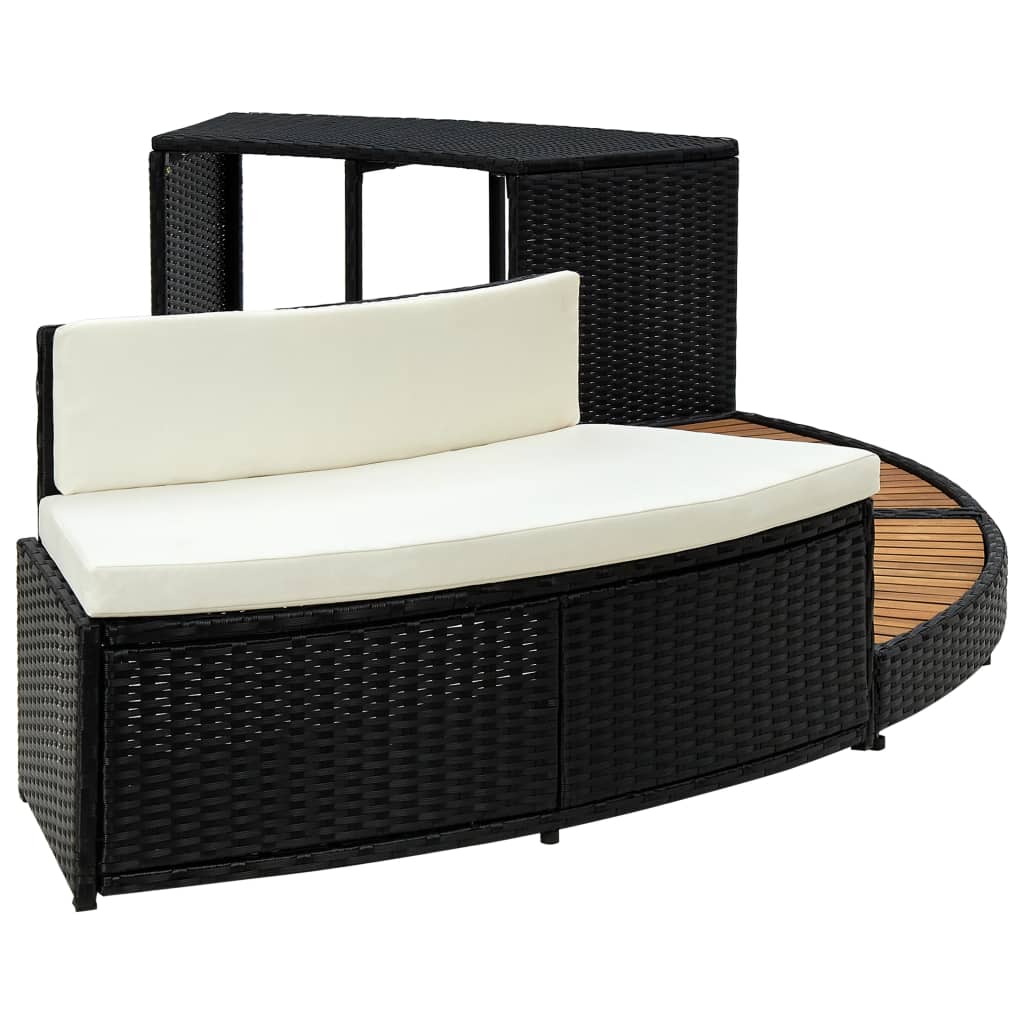 Contour pour spa Noir Poly rotin et bois d'acacia massif