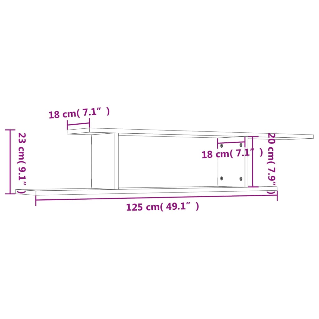 Étagère TV murale Chêne Sonoma 125x18x23 cm Bois d’ingénierie