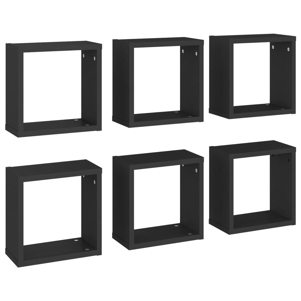 Étagères cube murales 6 pcs noir 30x15x30 cm