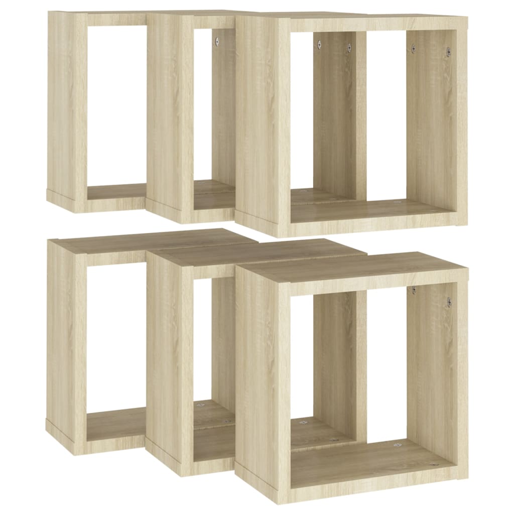 Étagères cube murales 6 pcs Chêne sonoma 30x15x30 cm