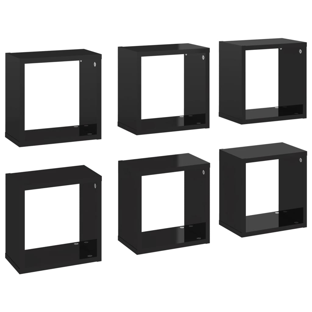 Étagères cube murales 6 pcs noir brillant 26x15x26 cm