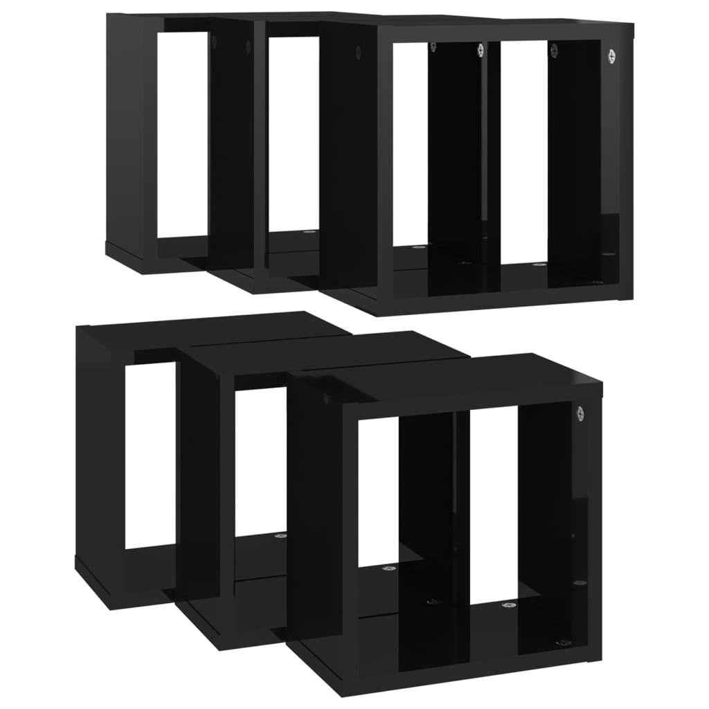 Étagères cube murales 6 pcs noir brillant 26x15x26 cm