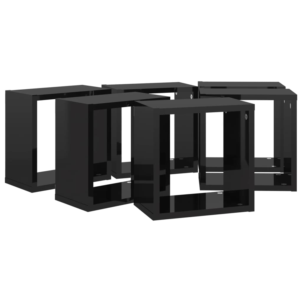 Étagères cube murales 6 pcs noir brillant 26x15x26 cm