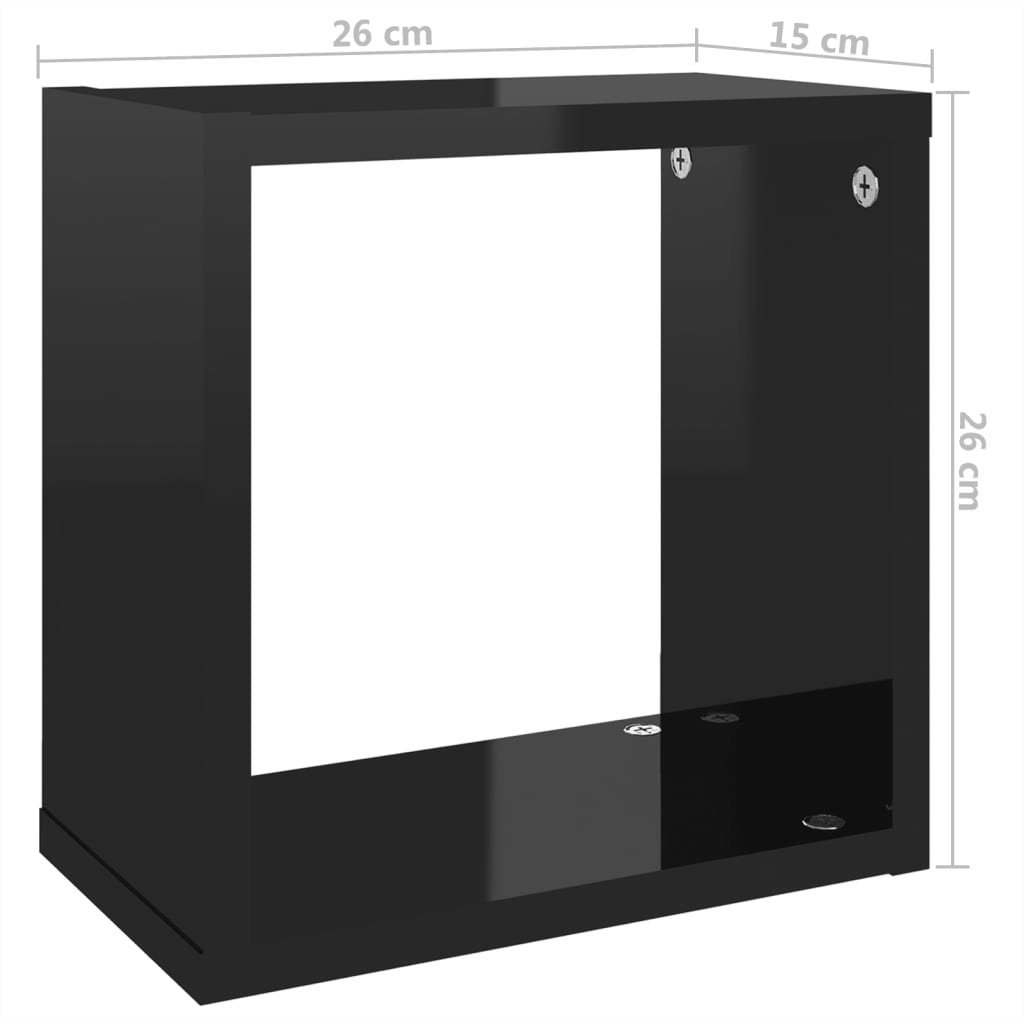 Étagères cube murales 6 pcs noir brillant 26x15x26 cm