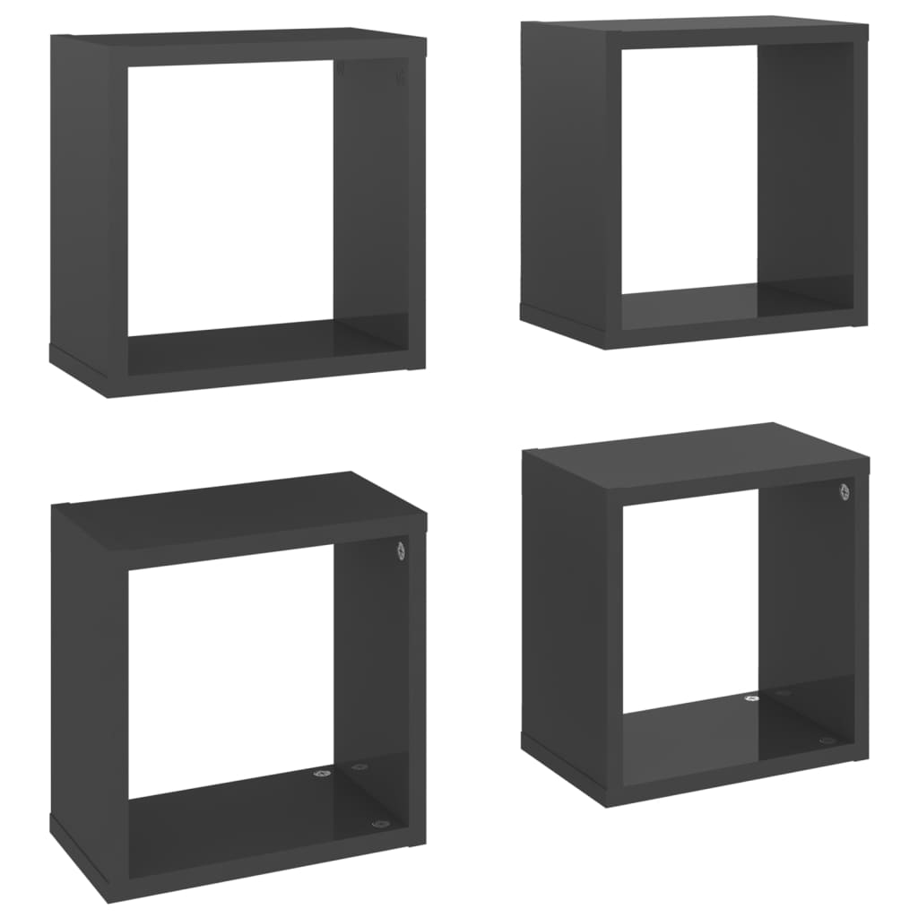 Étagères cube murales 4 pcs gris brillant 26x15x26 cm