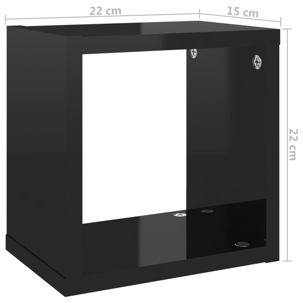 Étagères cube murales 6 pcs noir brillant 22x15x22 cm