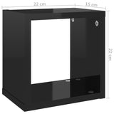 Étagères cube murales 6 pcs noir brillant 22x15x22 cm