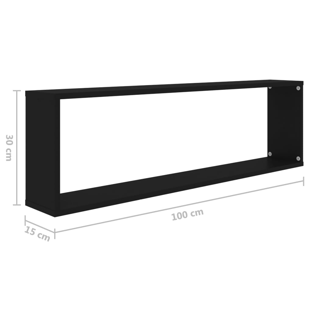 Étagères cube murales 2 pcs noir 100x15x30 cm bois d'ingénierie