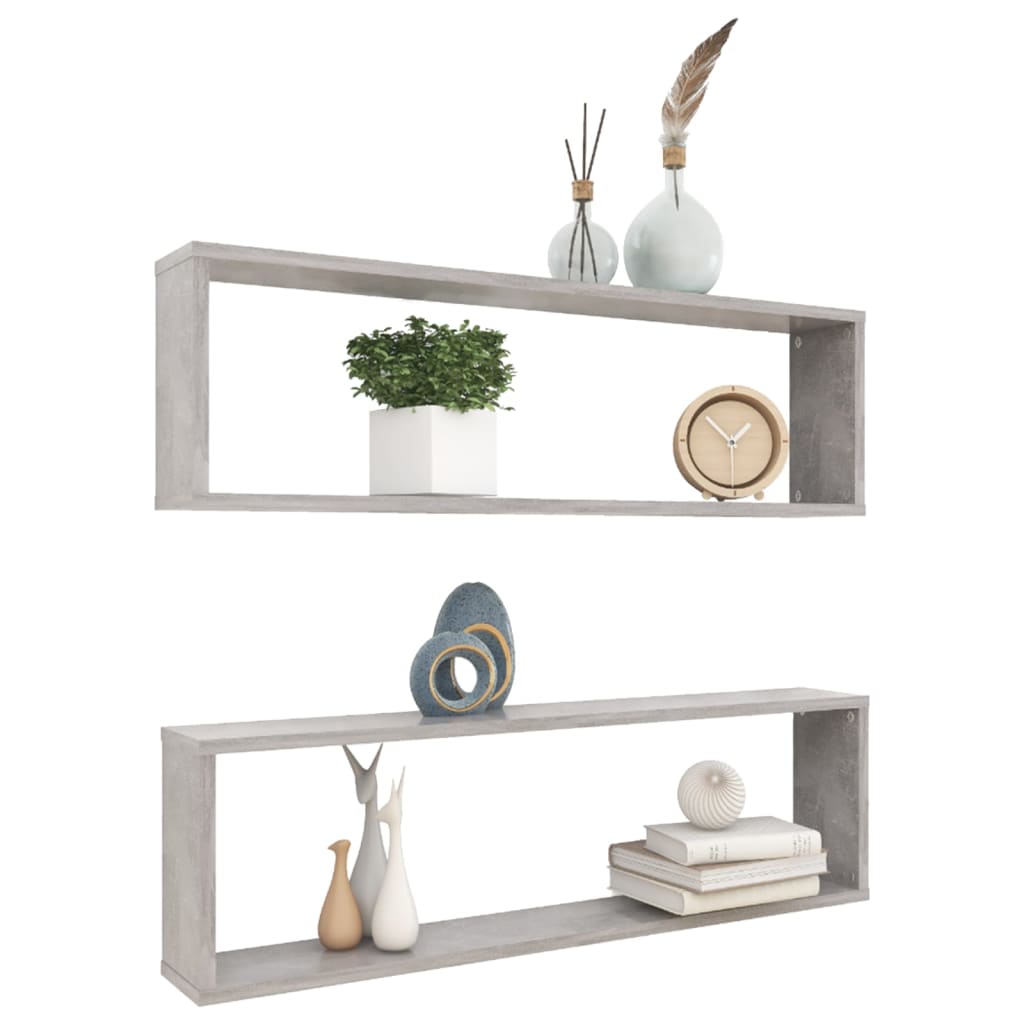 Wall Cube Shelves 2 pcs Concrete Grey Engineered Wood