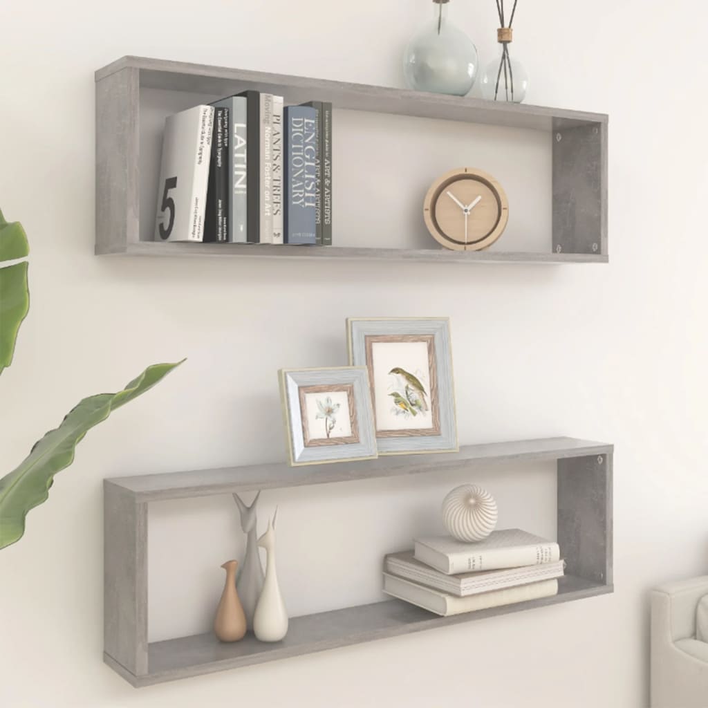 Wall Cube Shelves 2 pcs Concrete Grey Engineered Wood