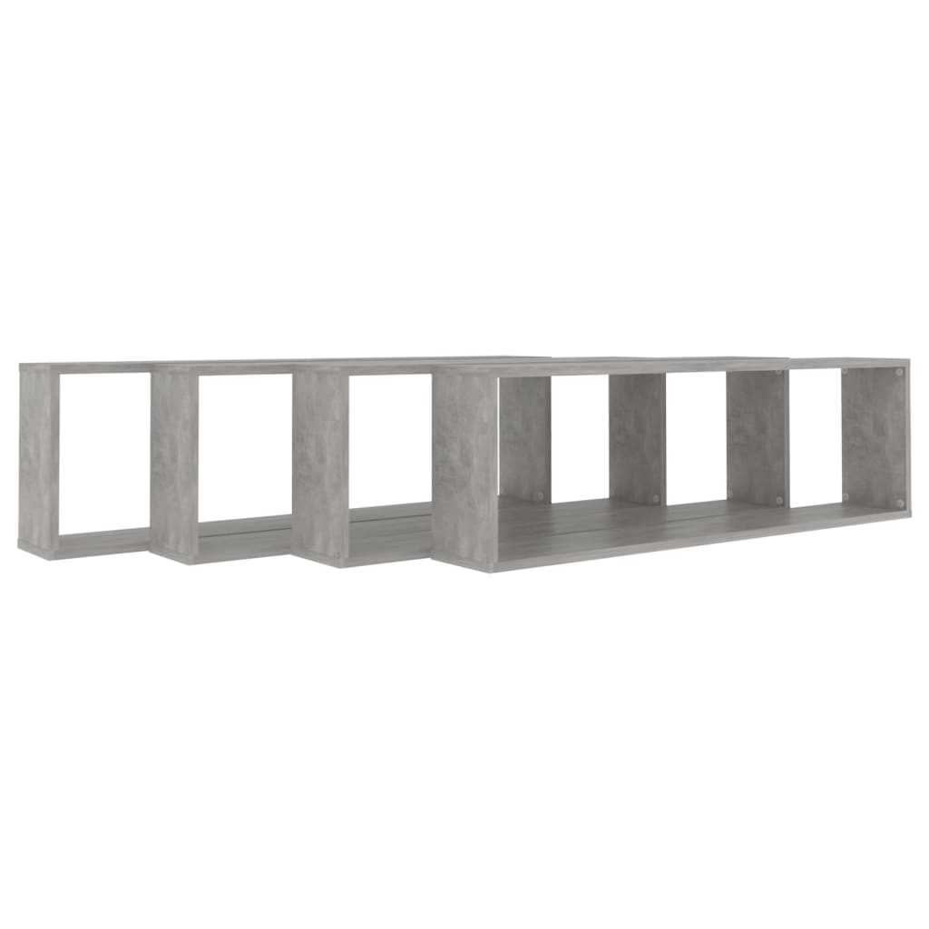 Étagères cube murales 4 pcs gris béton bois d'ingénierie