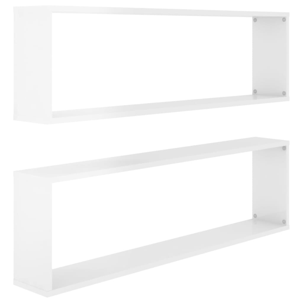 Étagères cube murales 2 pcs blanc brillant bois d'ingénierie