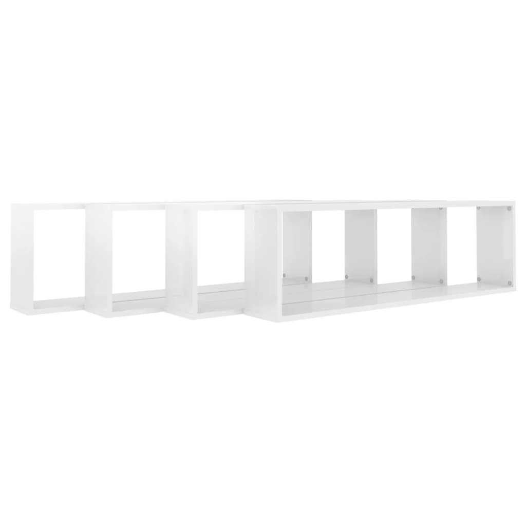 Étagères cube murales 4 pcs blanc brillant bois d'ingénierie