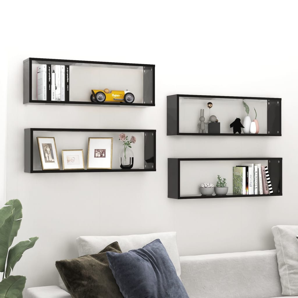 Étagères cube murales 4 pcs Noir 80x15x26,5cm bois d'ingénierie