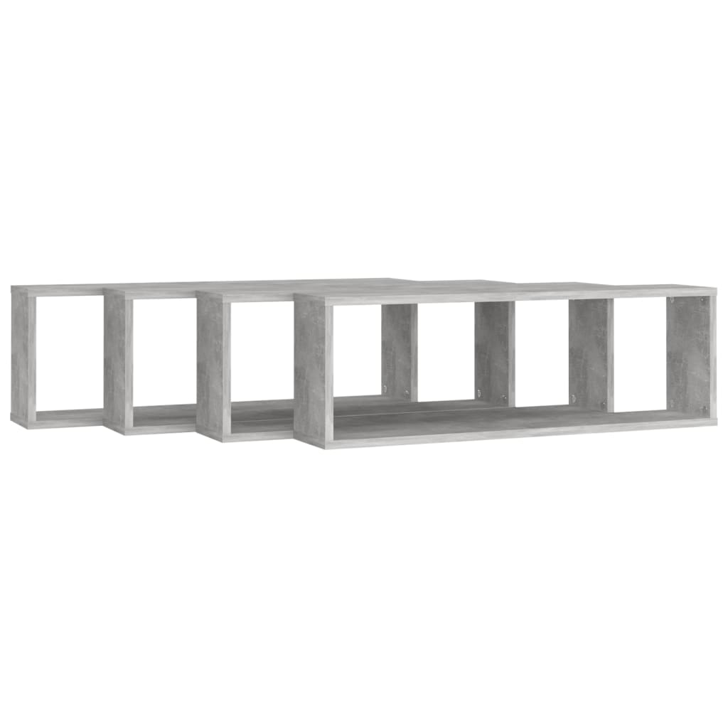 Étagères cube murales 4 pcs gris béton bois d'ingénierie