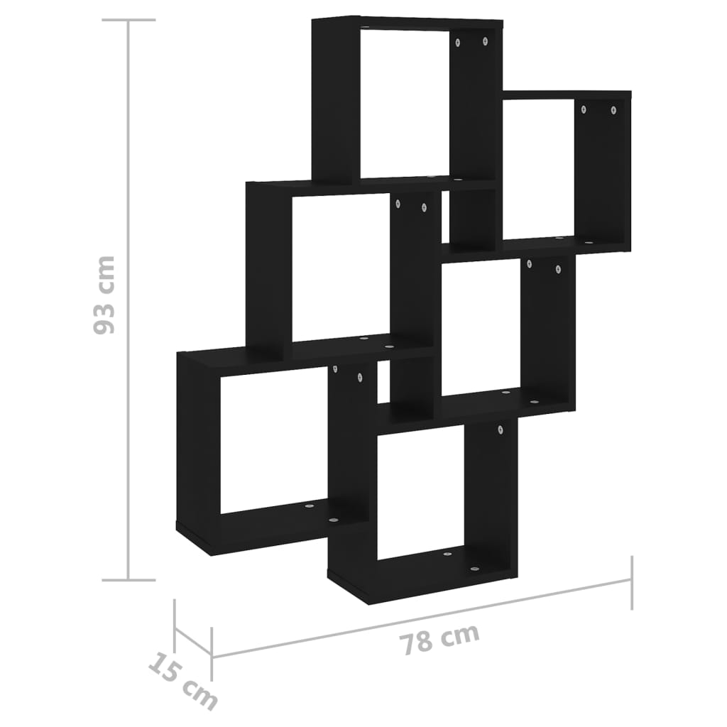 Étagère murale cube Noir 78x15x93 cm Bois d’ingénierie