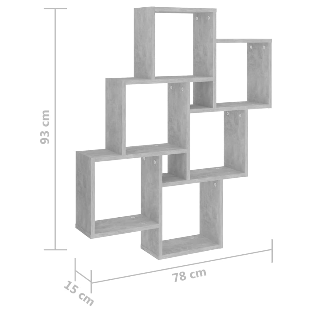 Étagère murale cube Gris béton 78x15x93 cm Bois d’ingénierie