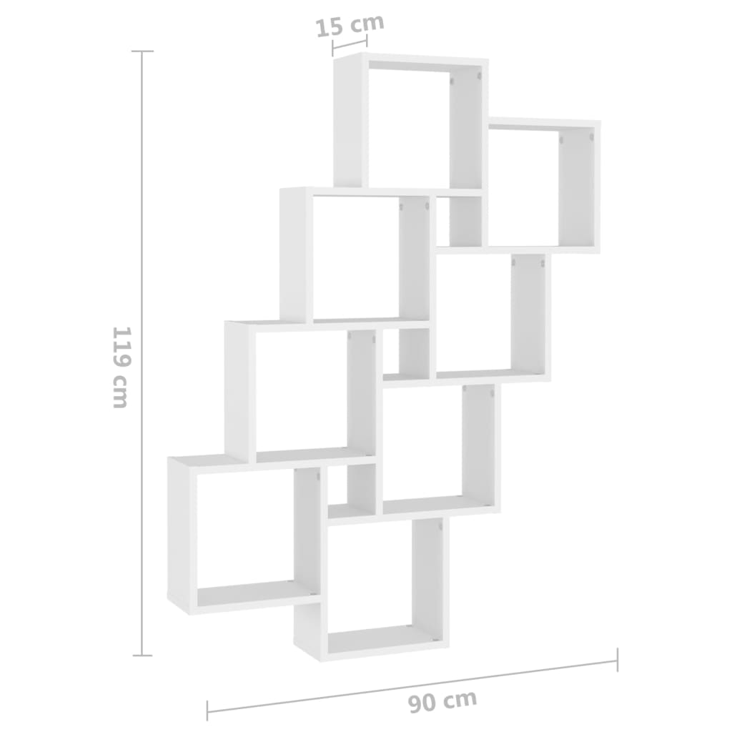 Étagère murale cube Blanc 90x15x119 cm Bois d’ingénierie