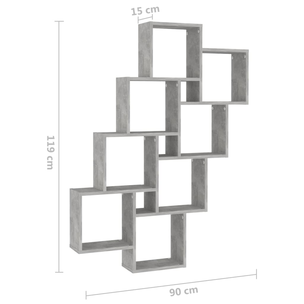 Étagère murale cube Gris béton 90x15x119 cm Bois d’ingénierie