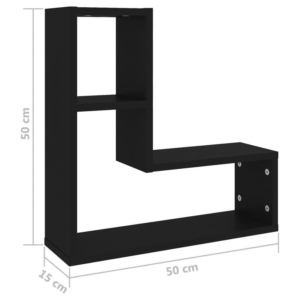 Étagères murales 2 pcs noir 50x15x50 cm bois d'ingénierie