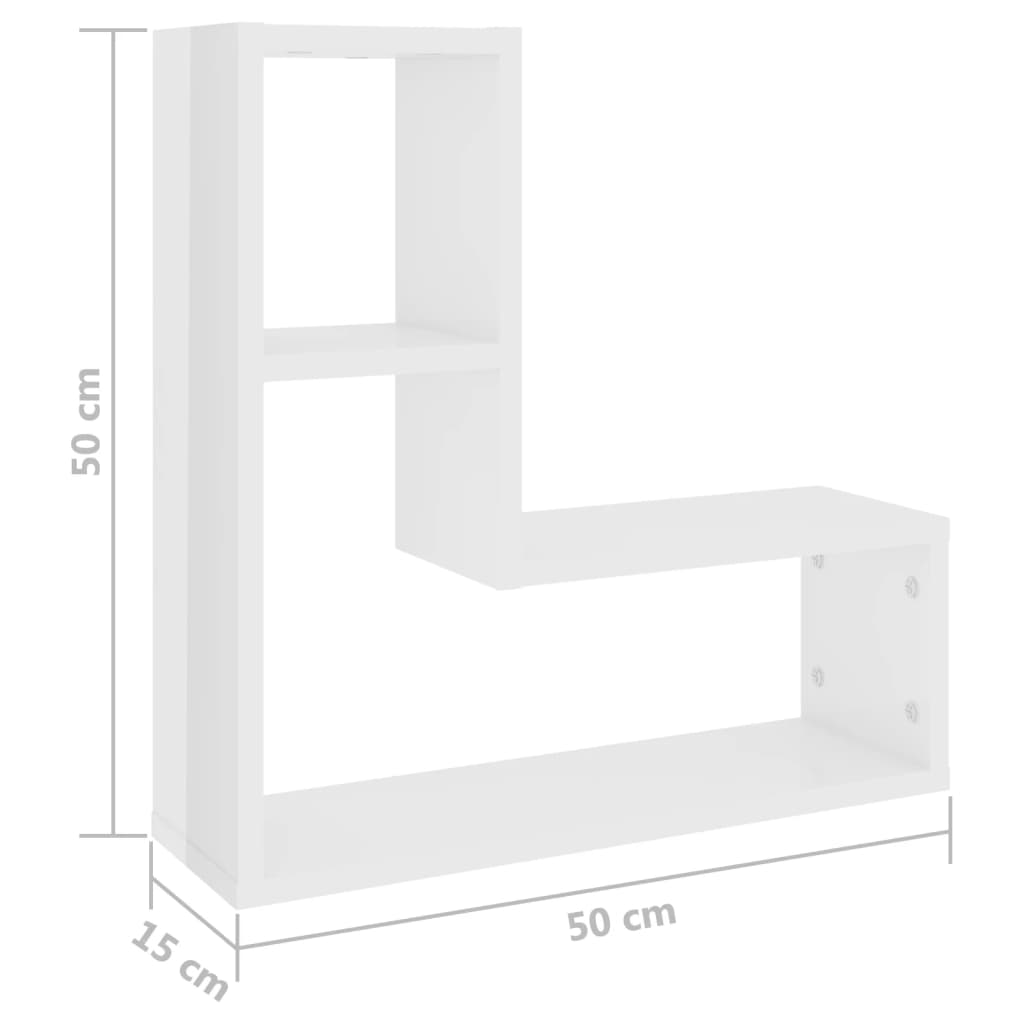 Étagères murales 2pcs blanc brillant 50x15x50cm bois ingénierie