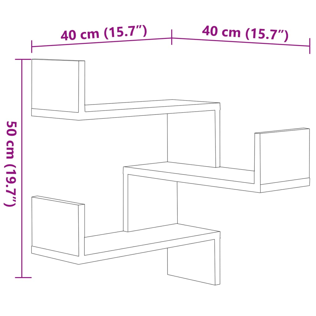 Étagères d'angle murales 2 pcs noir 40x40x50 cm bois ingénierie