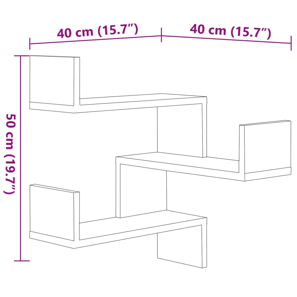 Étagères murales d'angle 2 pcs Chêne sonoma Bois d’ingénierie