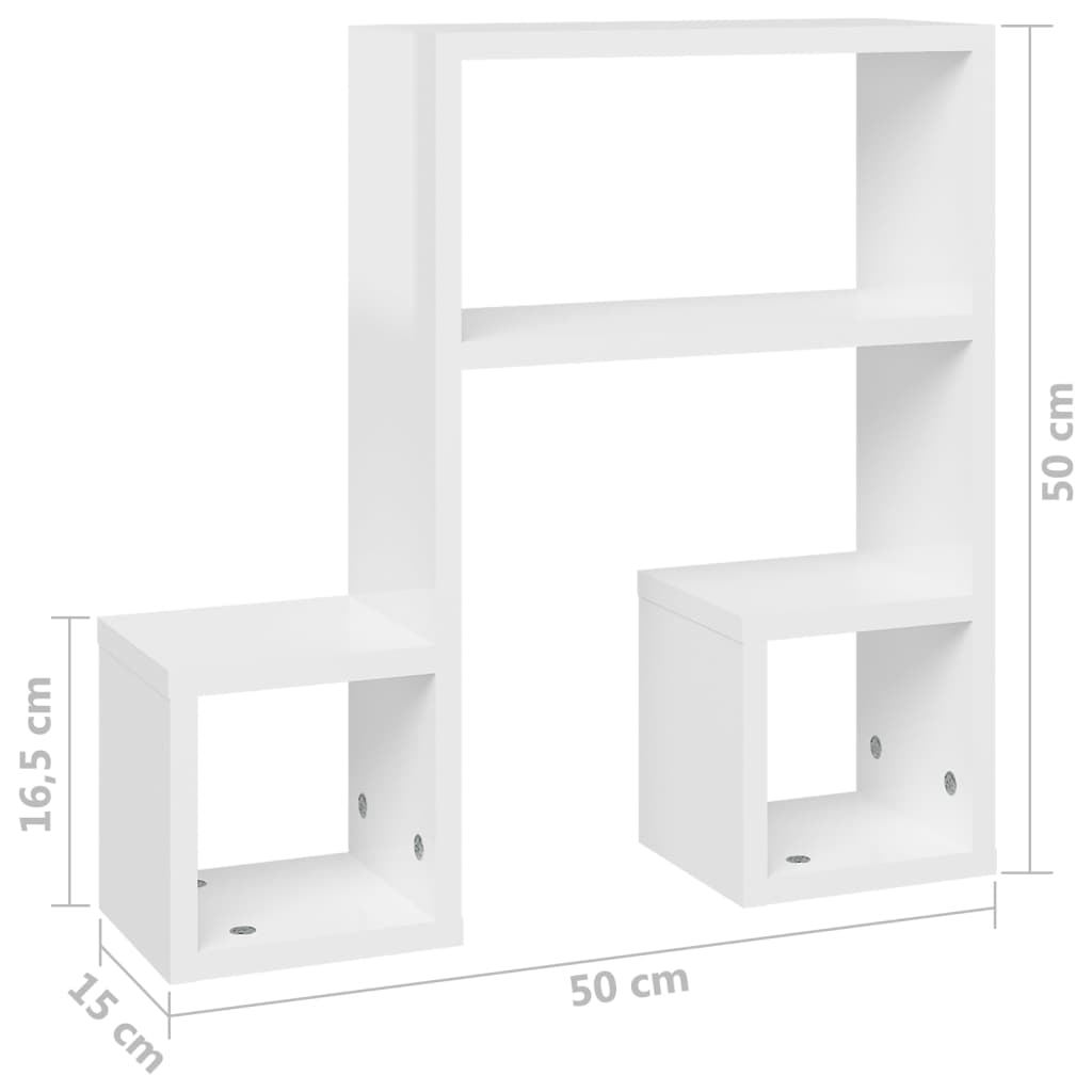 Étagères murales 2pcs blanc brillant 50x15x50cm bois ingénierie