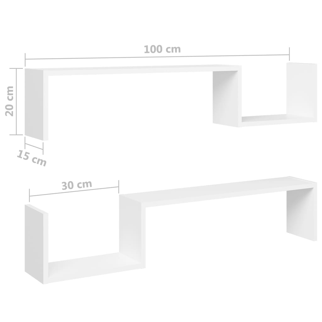 Étagères murales 2 pcs blanc 100x15x20 cm bois d'ingénierie